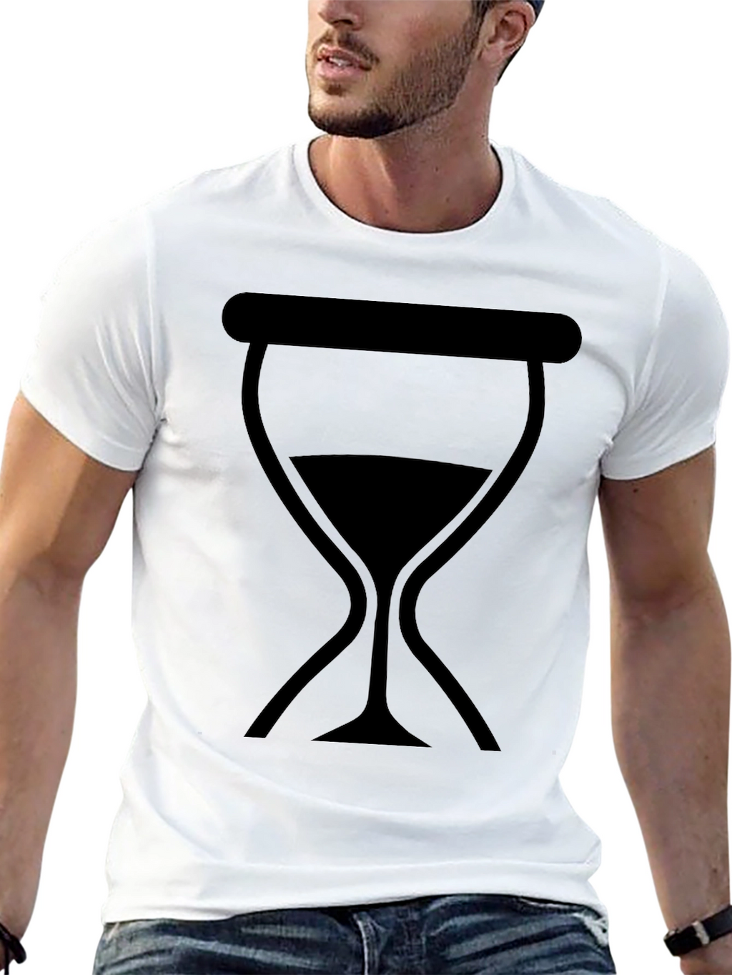 Mens Black T-Shirt with Hourglass Graphic