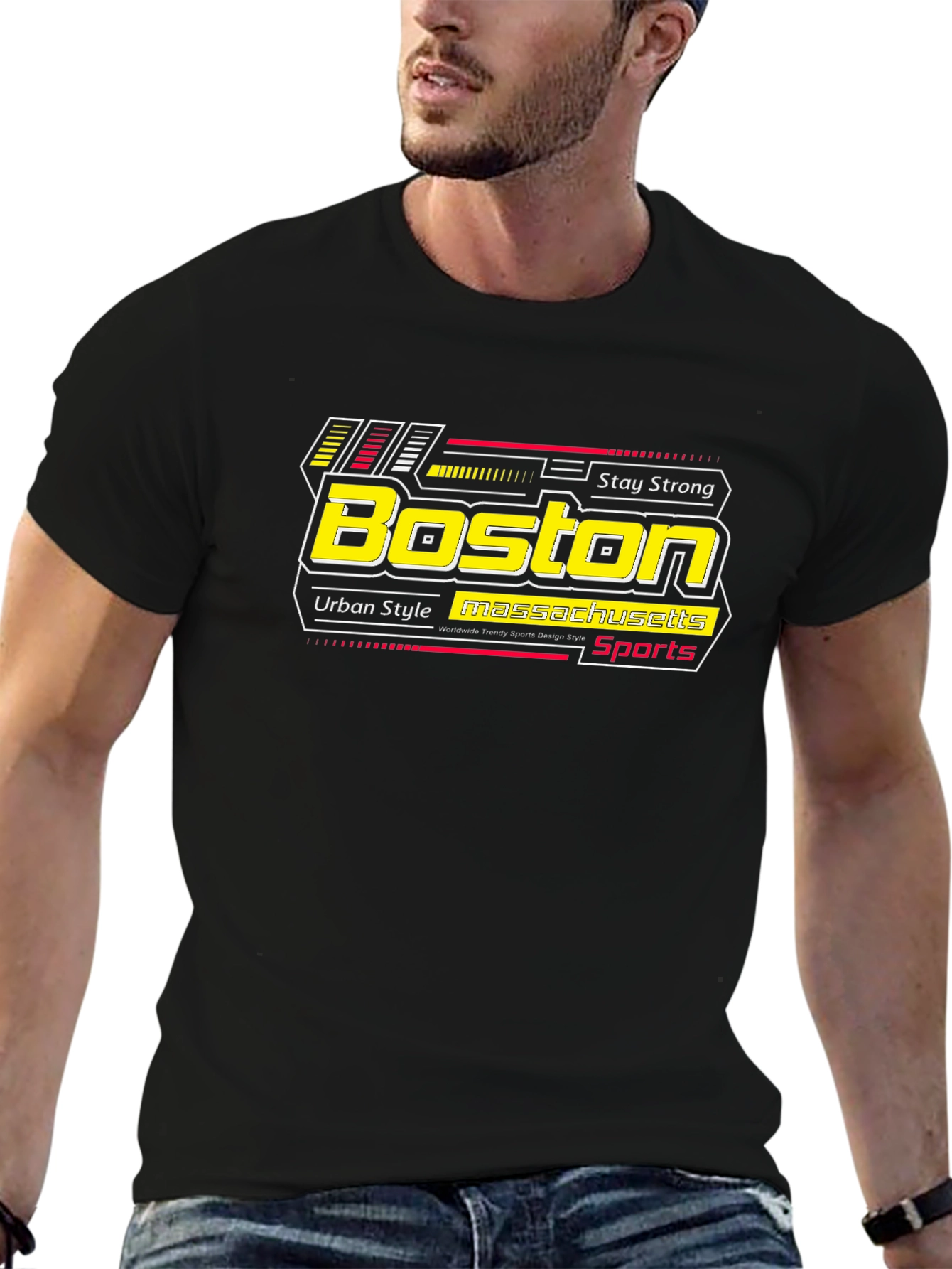 Boston Sports Graphic Tee - Urban Style Black T-Shirt
