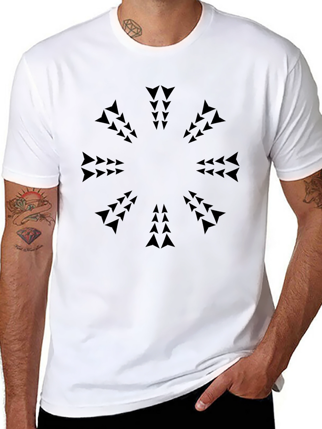Geometric Arrow Pattern Black T-Shirt