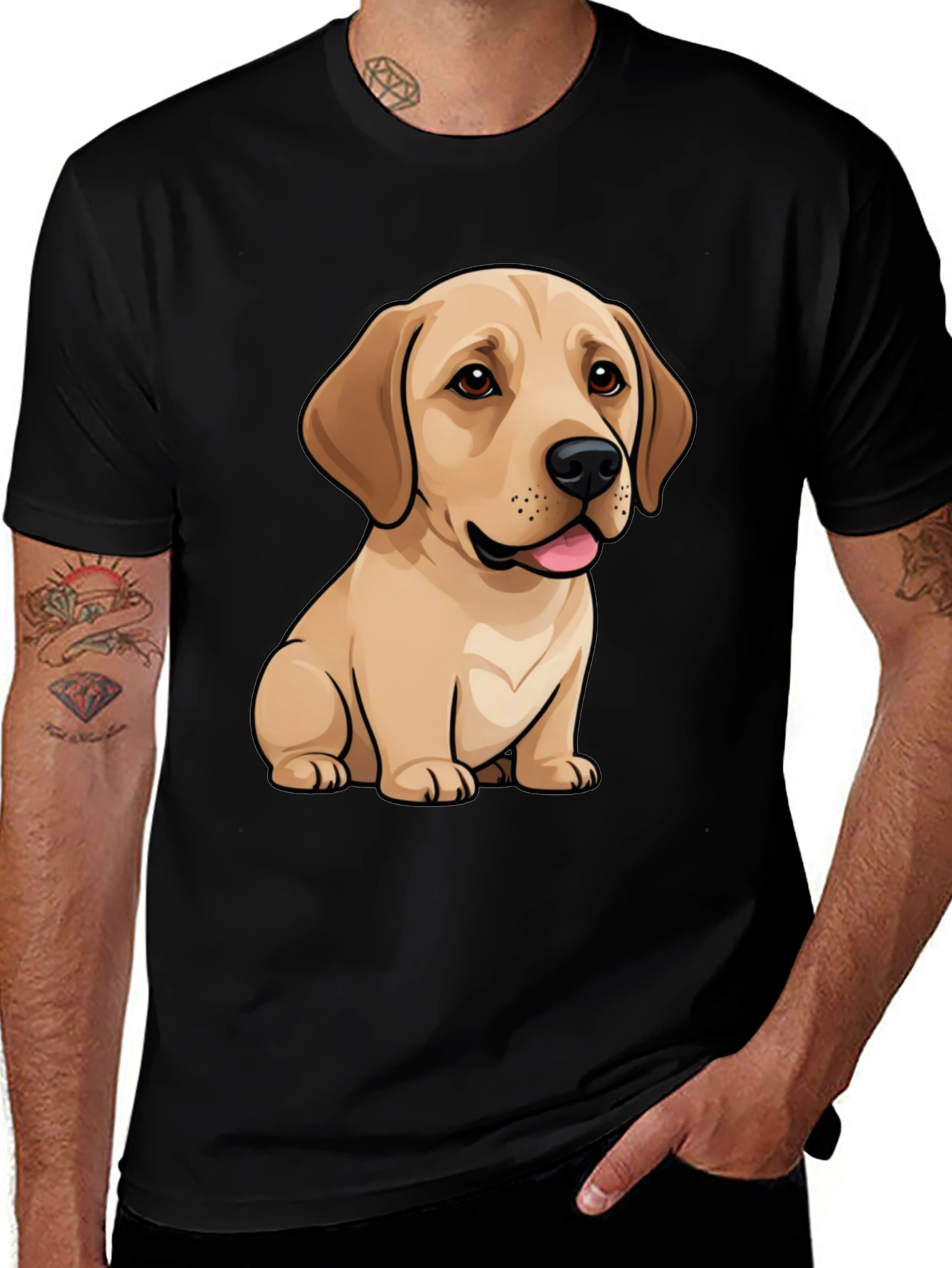 Cute Labrador Puppy Dog Graphic Black T-Shirt