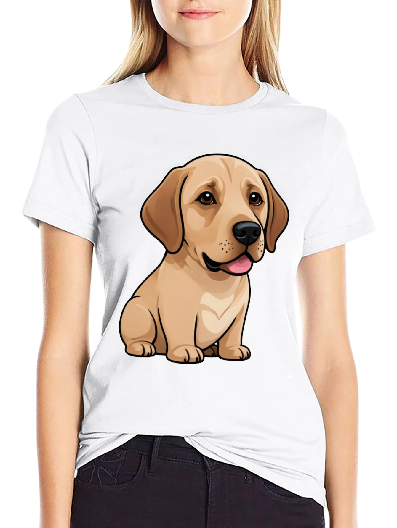 Cute Labrador Puppy Dog Graphic Black T-Shirt