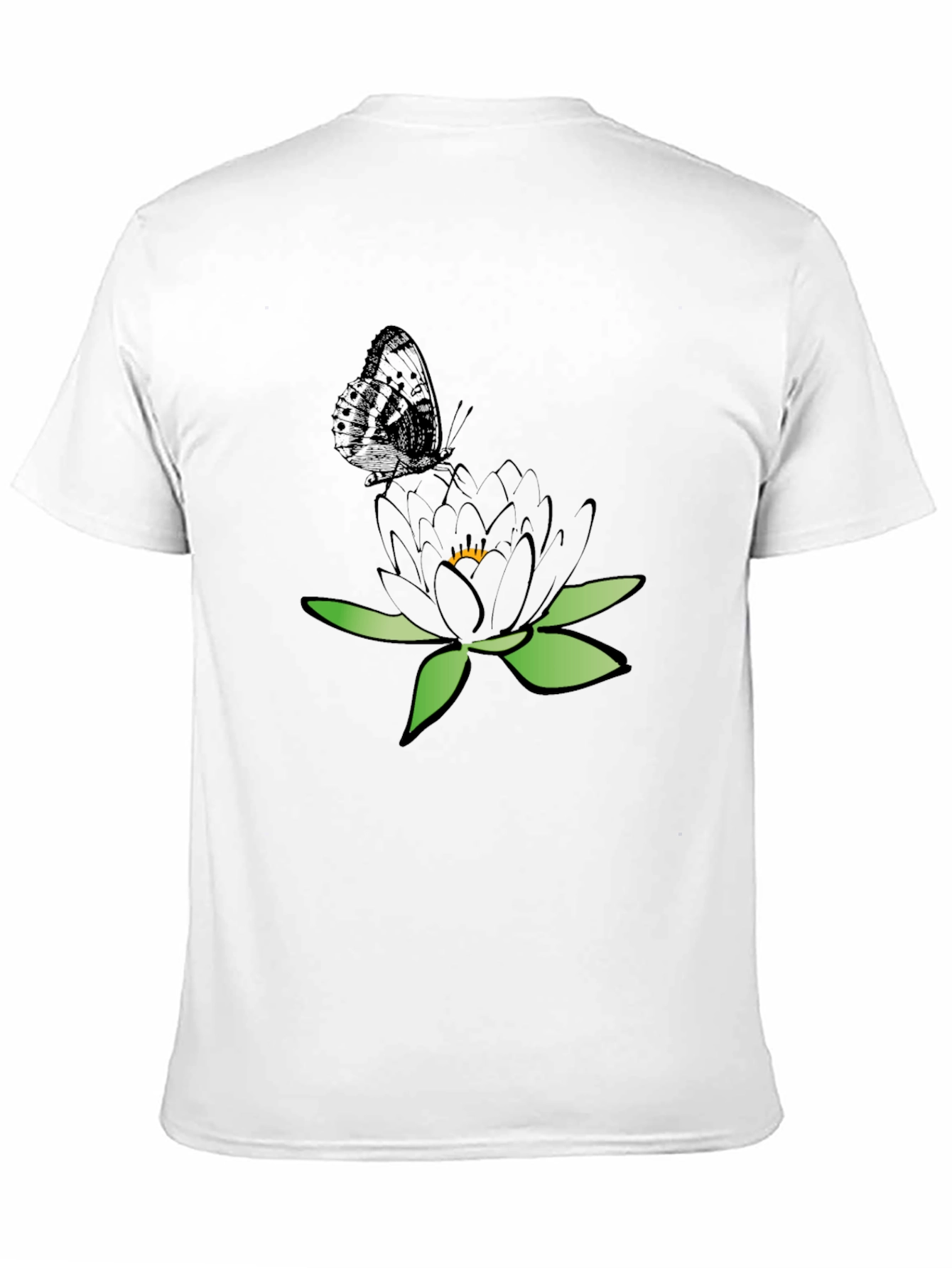 Black T-Shirt with Butterfly and Flower Design