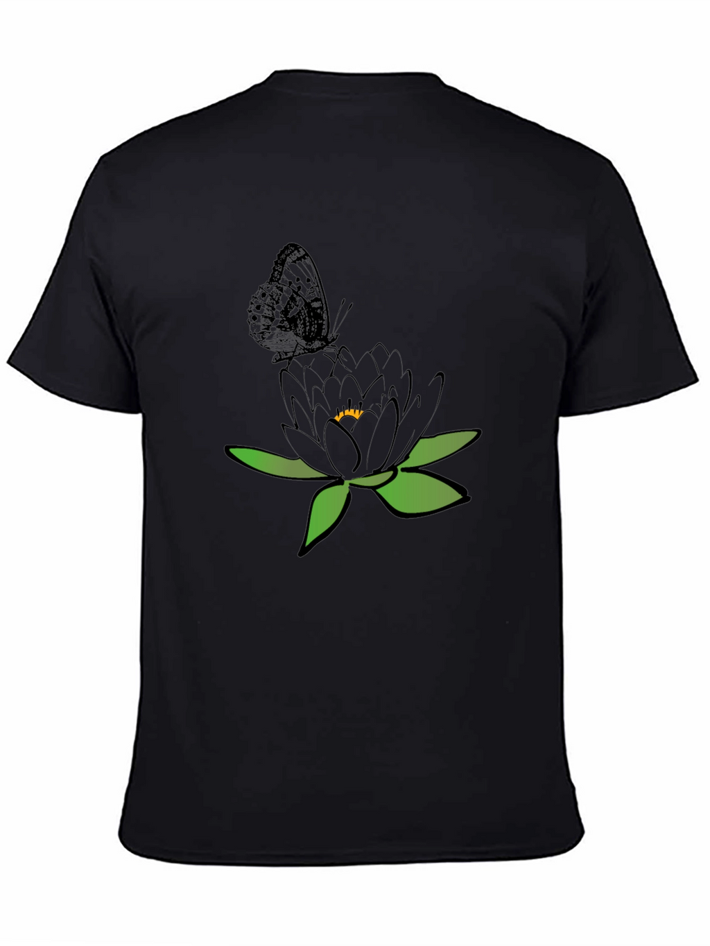 Black T-Shirt with Butterfly and Flower Design