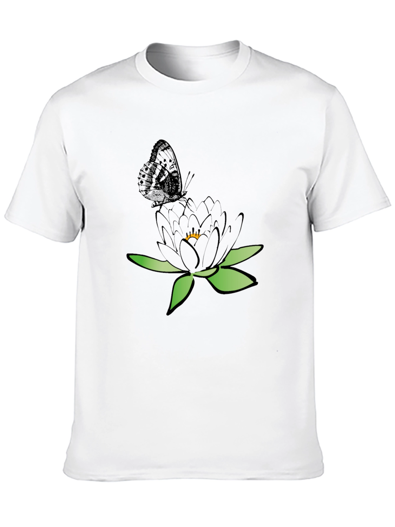 Black T-Shirt with Butterfly and Flower Design