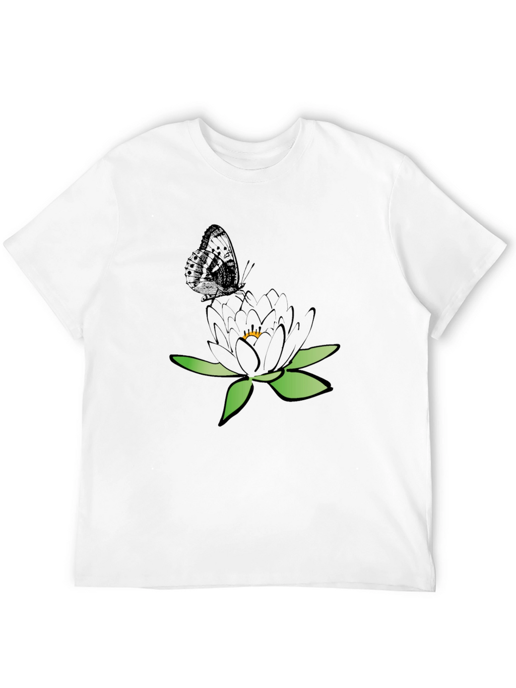Black T-Shirt with Butterfly and Flower Design