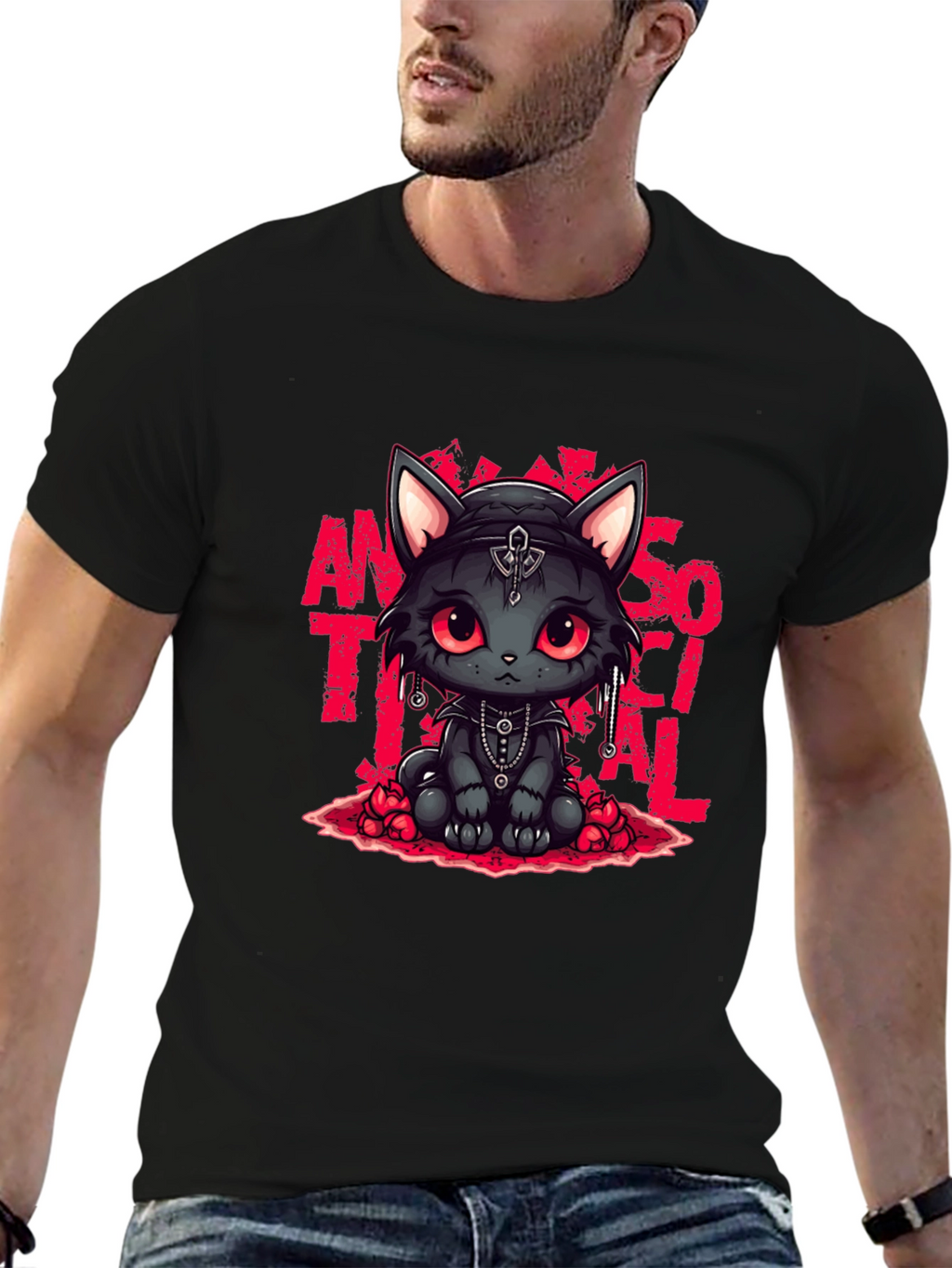 Gothic Cat Antisocial T-Shirt