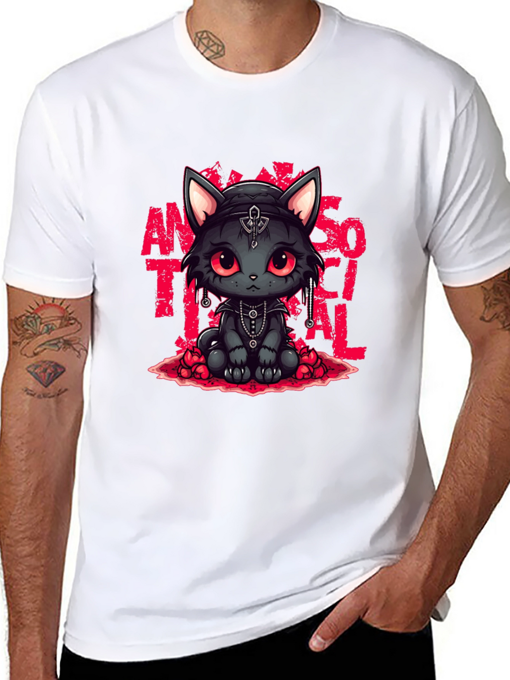 Gothic Cat Antisocial T-Shirt