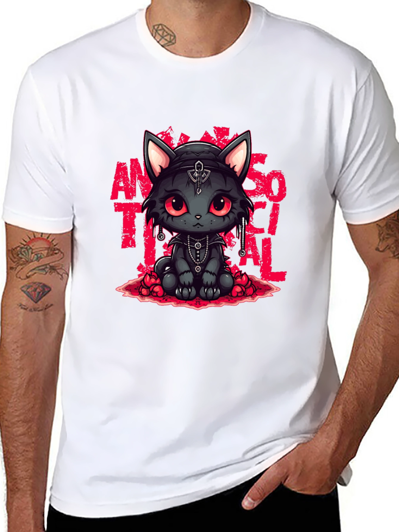 Gothic Cat Antisocial T-Shirt