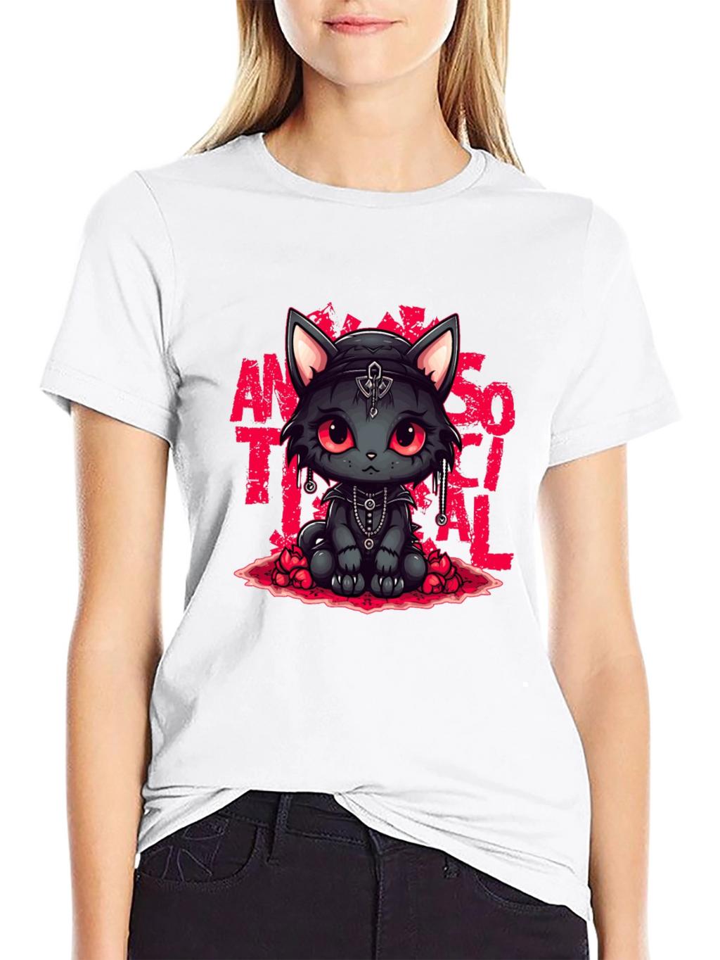 Gothic Cat Antisocial T-Shirt