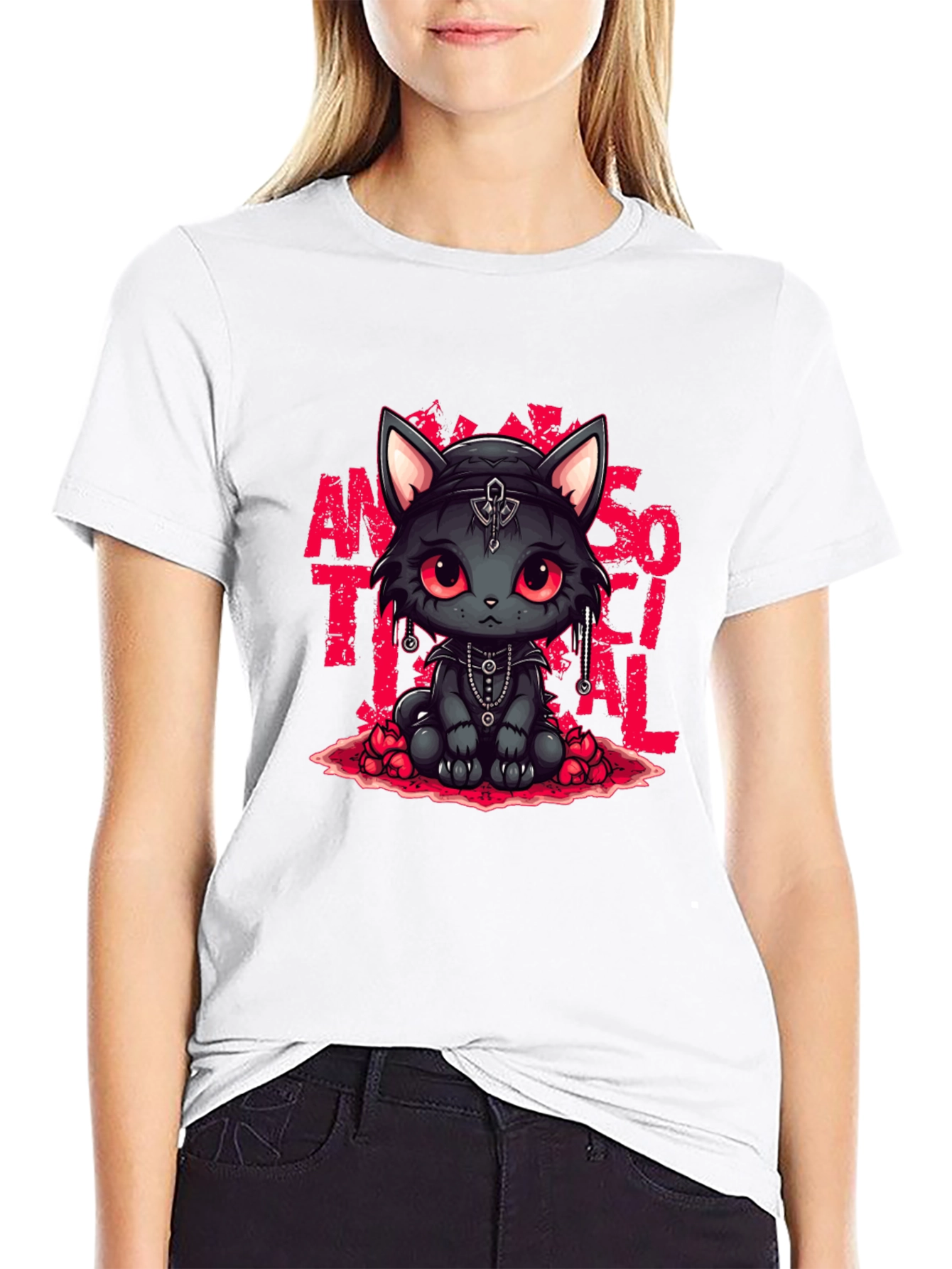 Gothic Cat Antisocial T-Shirt