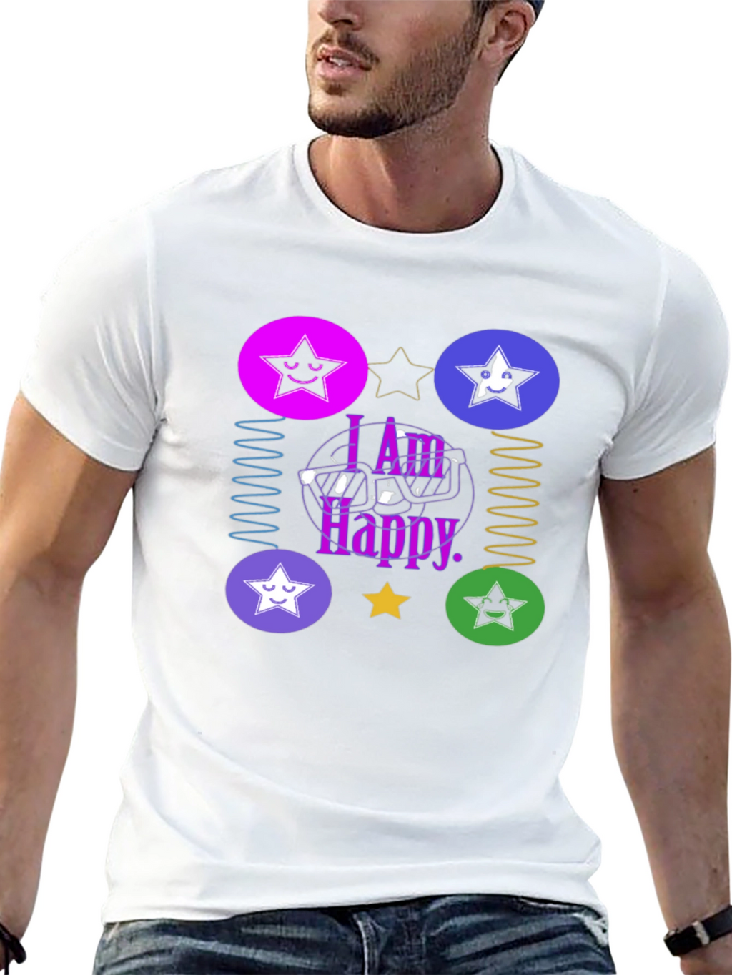 I Am Happy Graphic Tee - Trendy Star Design