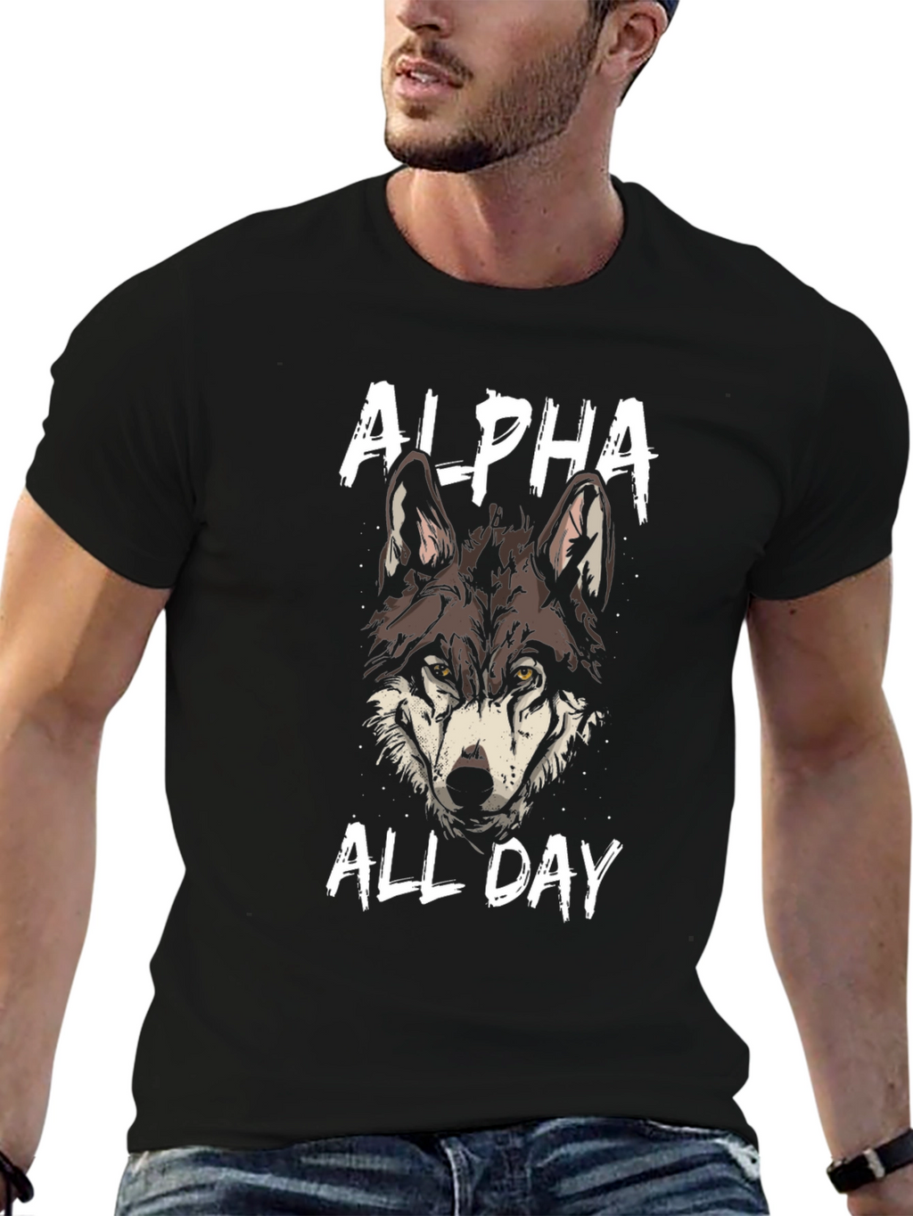 Alpha Wolf Graphic T-Shirt - Black Cotton Tee