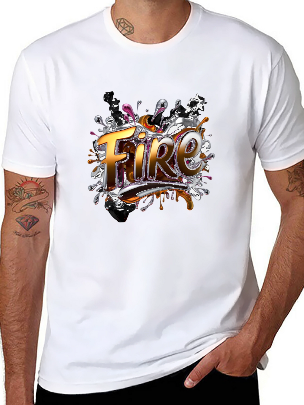 Fire Graphic Print Black T-Shirt