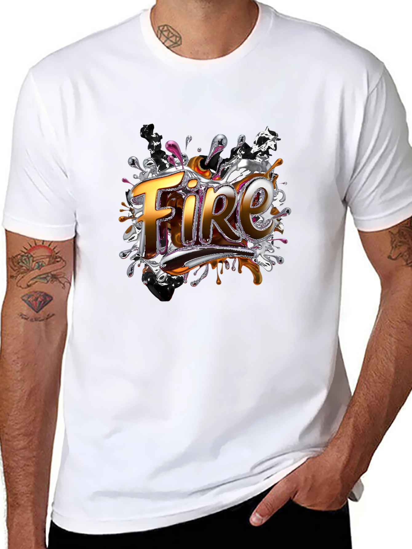 Fire Graphic Print Black T-Shirt