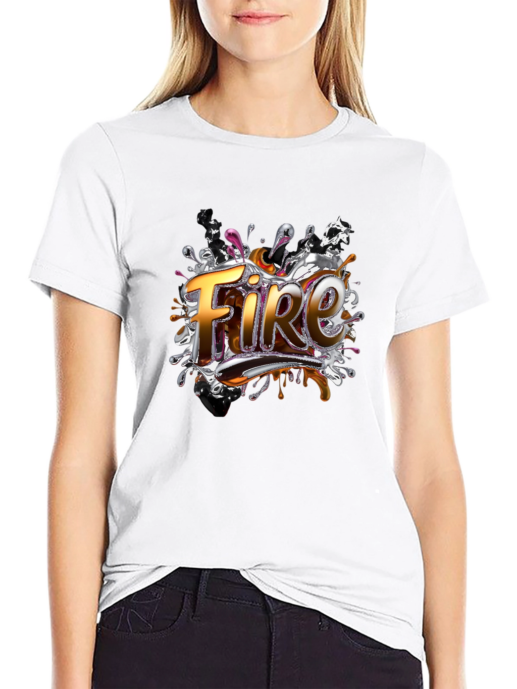 Fire Graphic Print Black T-Shirt