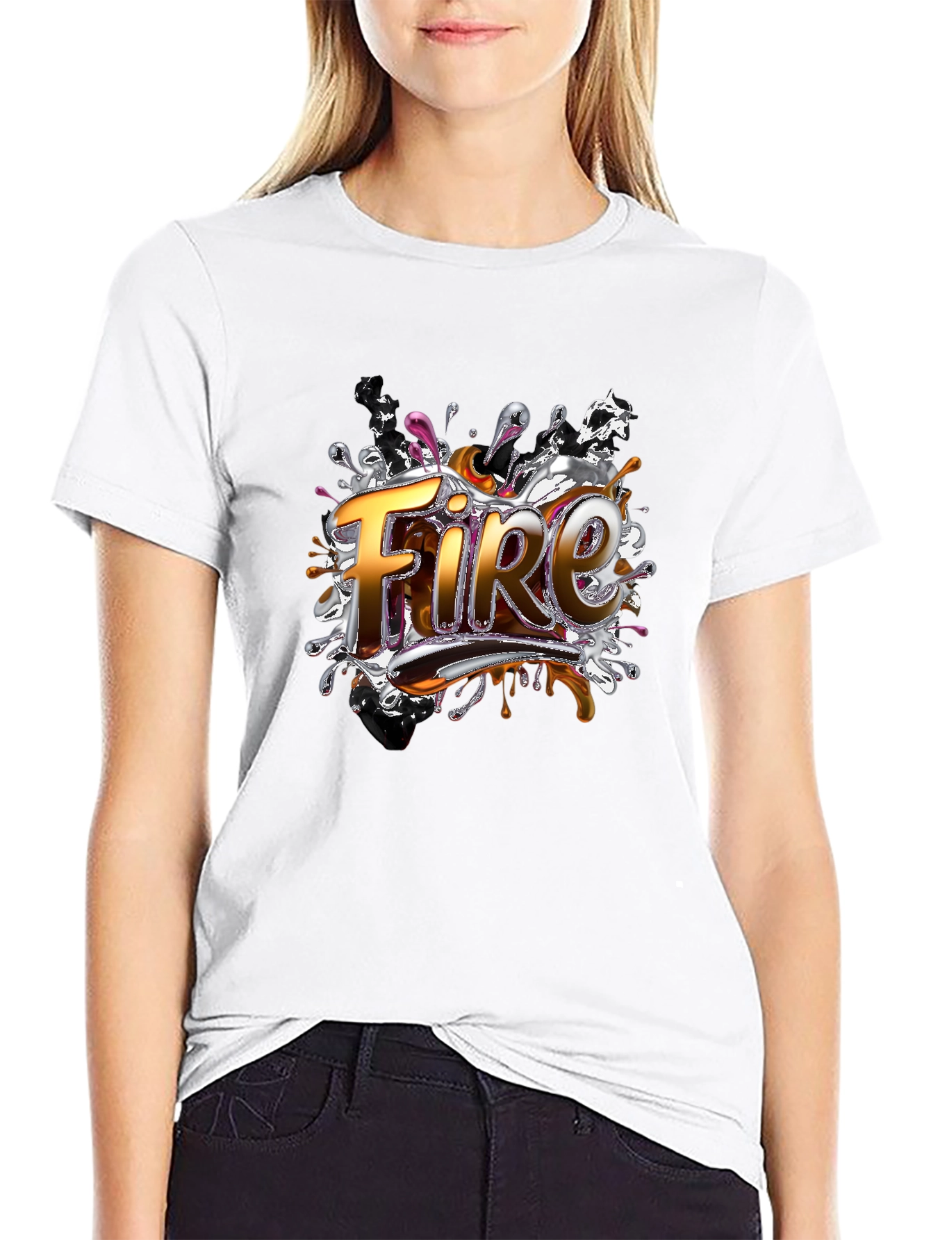 Fire Graphic Print Black T-Shirt