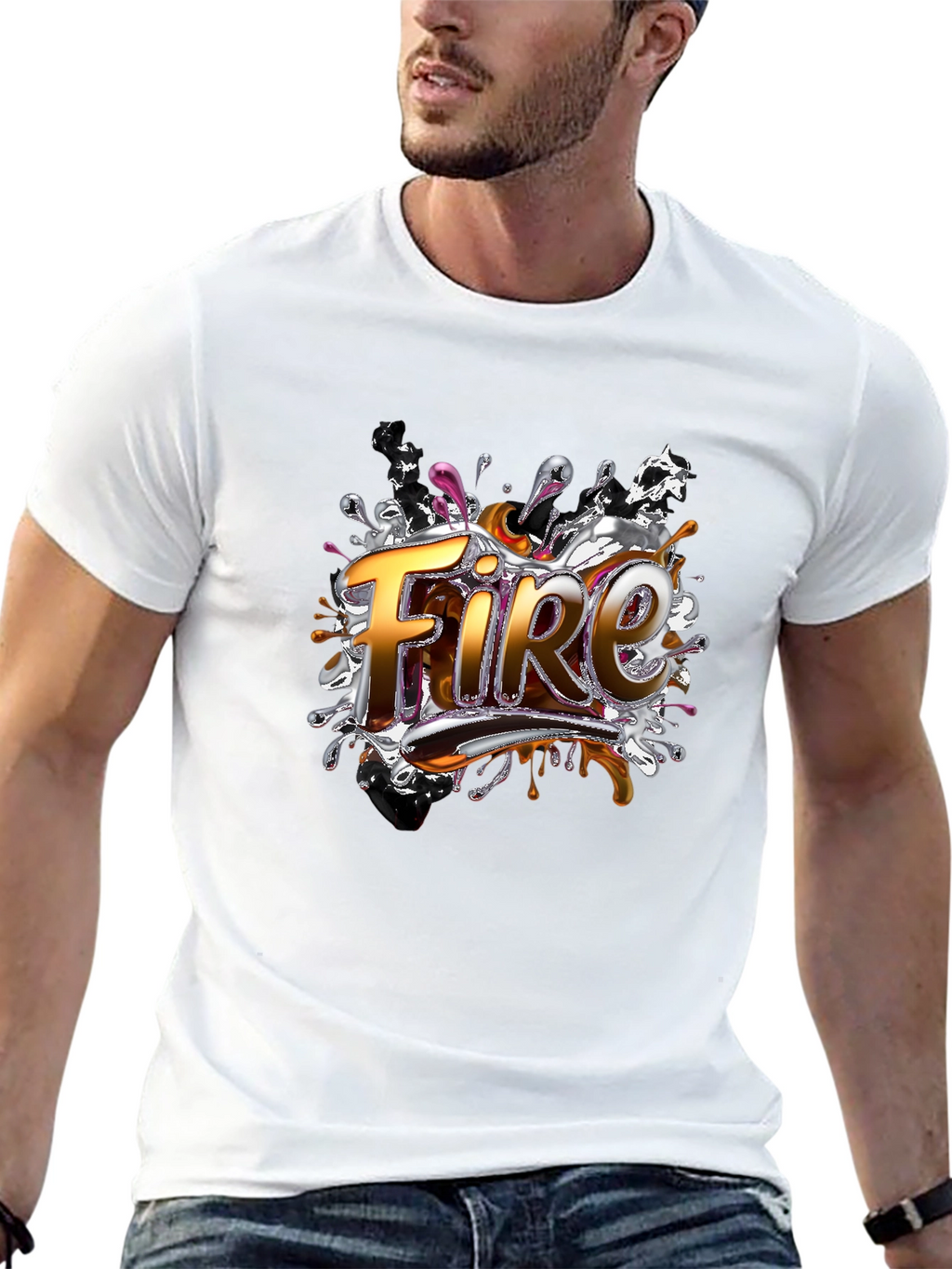 Fire Graphic Print Black T-Shirt