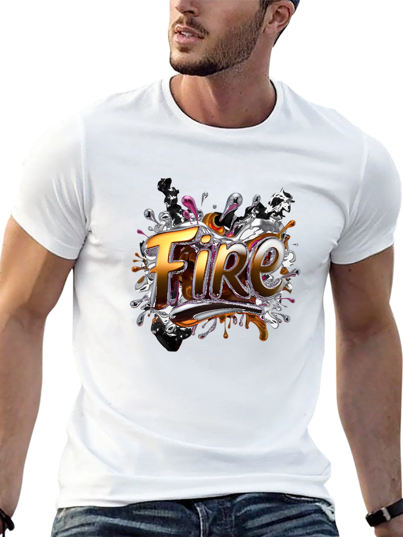 Fire Graphic Print Black T-Shirt