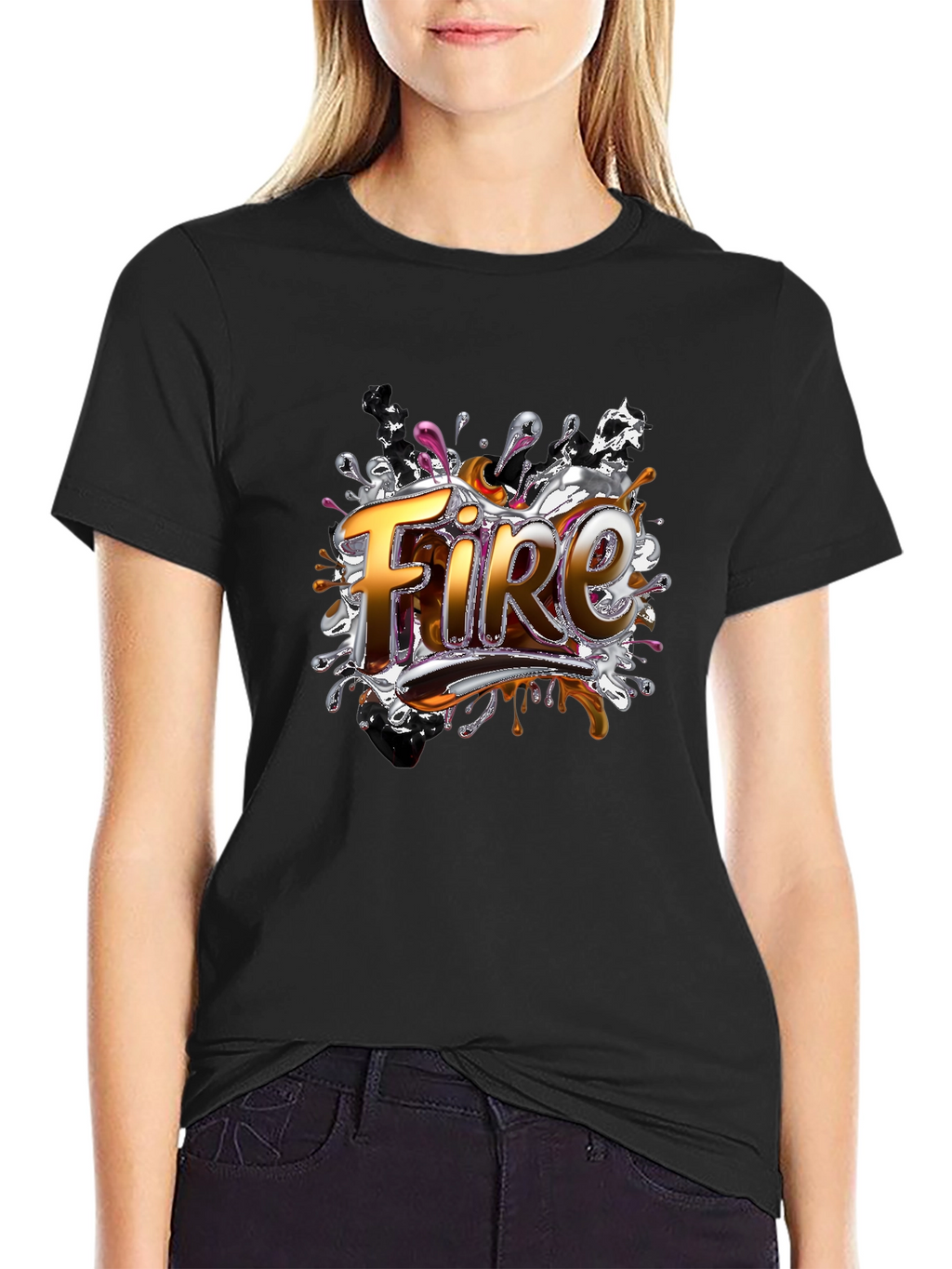 Fire Graphic Print Black T-Shirt