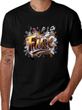 Fire Graphic Print Black T-Shirt