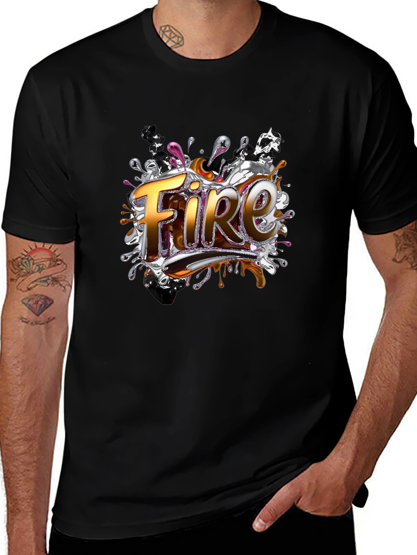 Fire Graphic Print Black T-Shirt