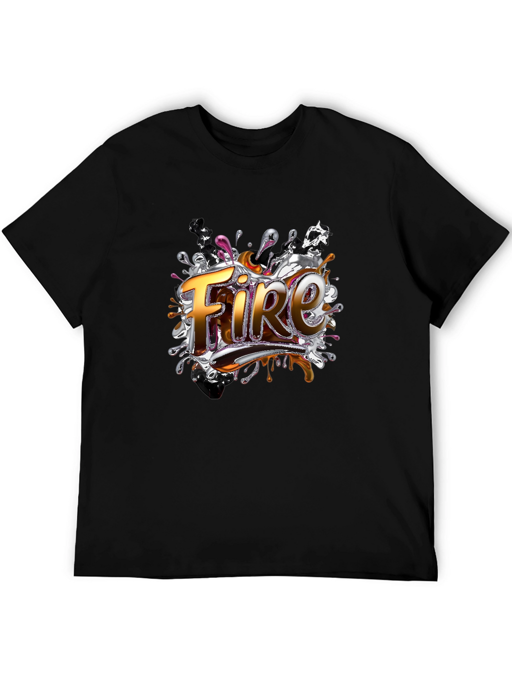 Fire Graphic Print Black T-Shirt
