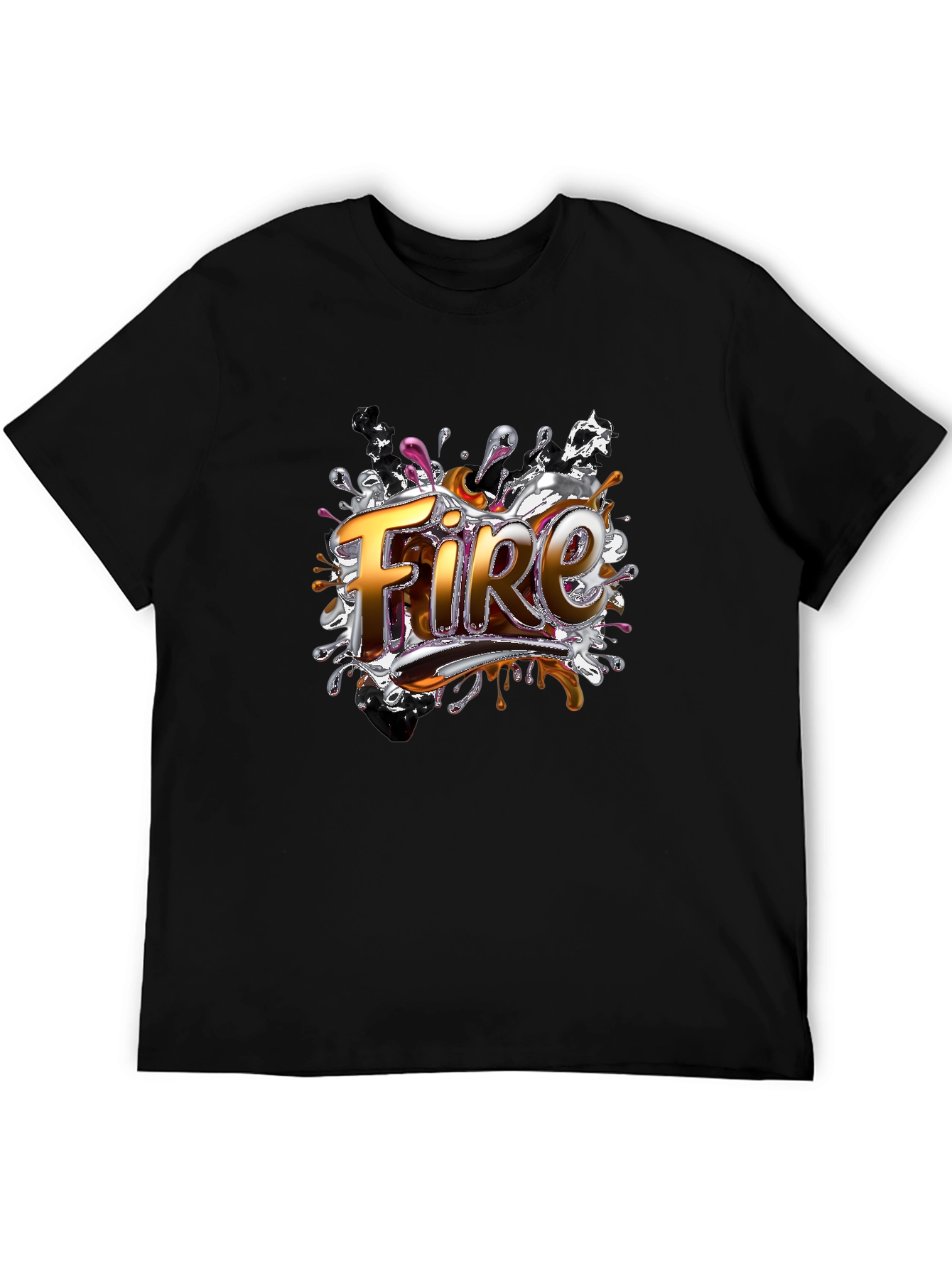 Fire Graphic Print Black T-Shirt
