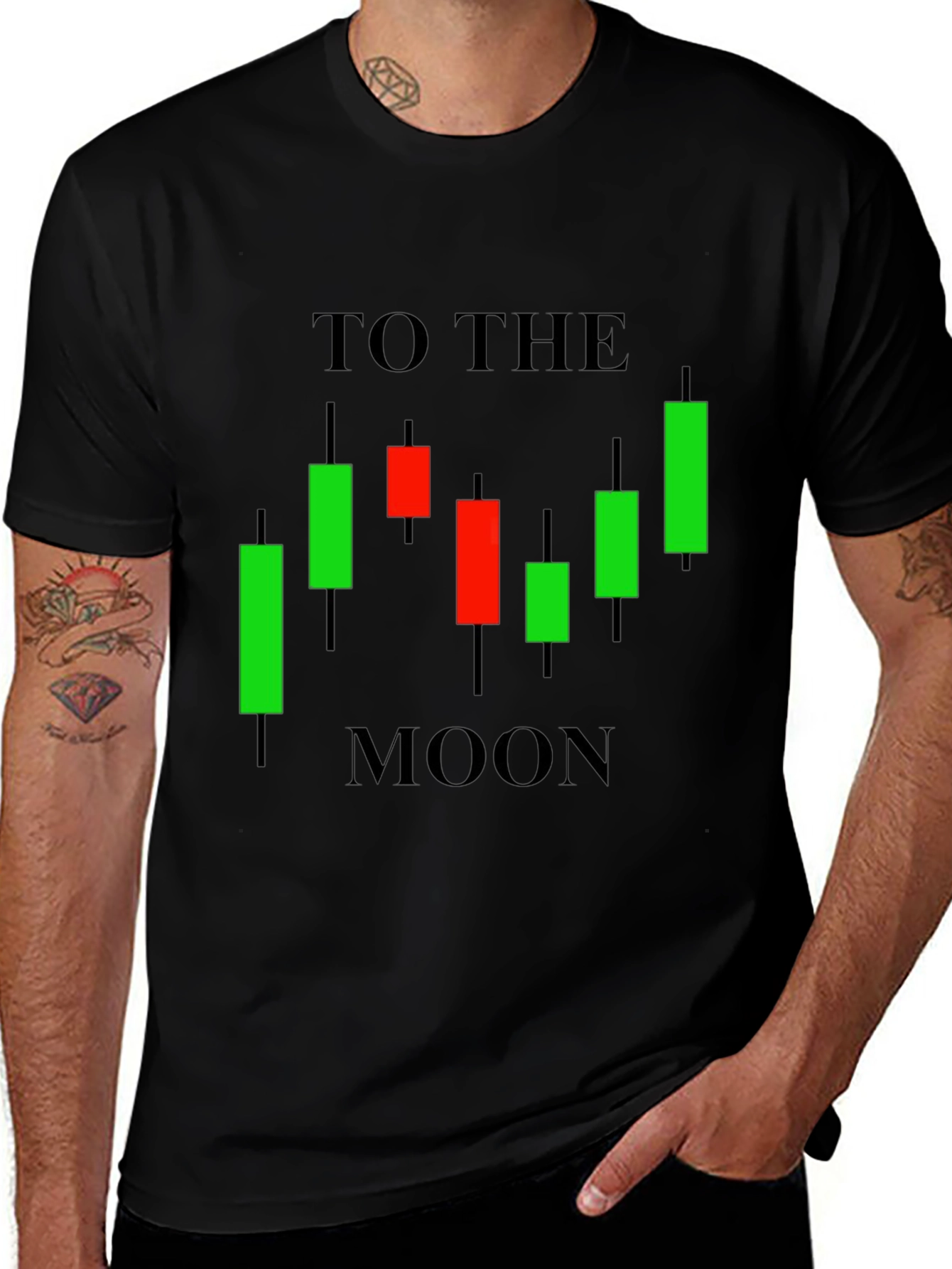 To The Moon Candlestick Chart Black Tee