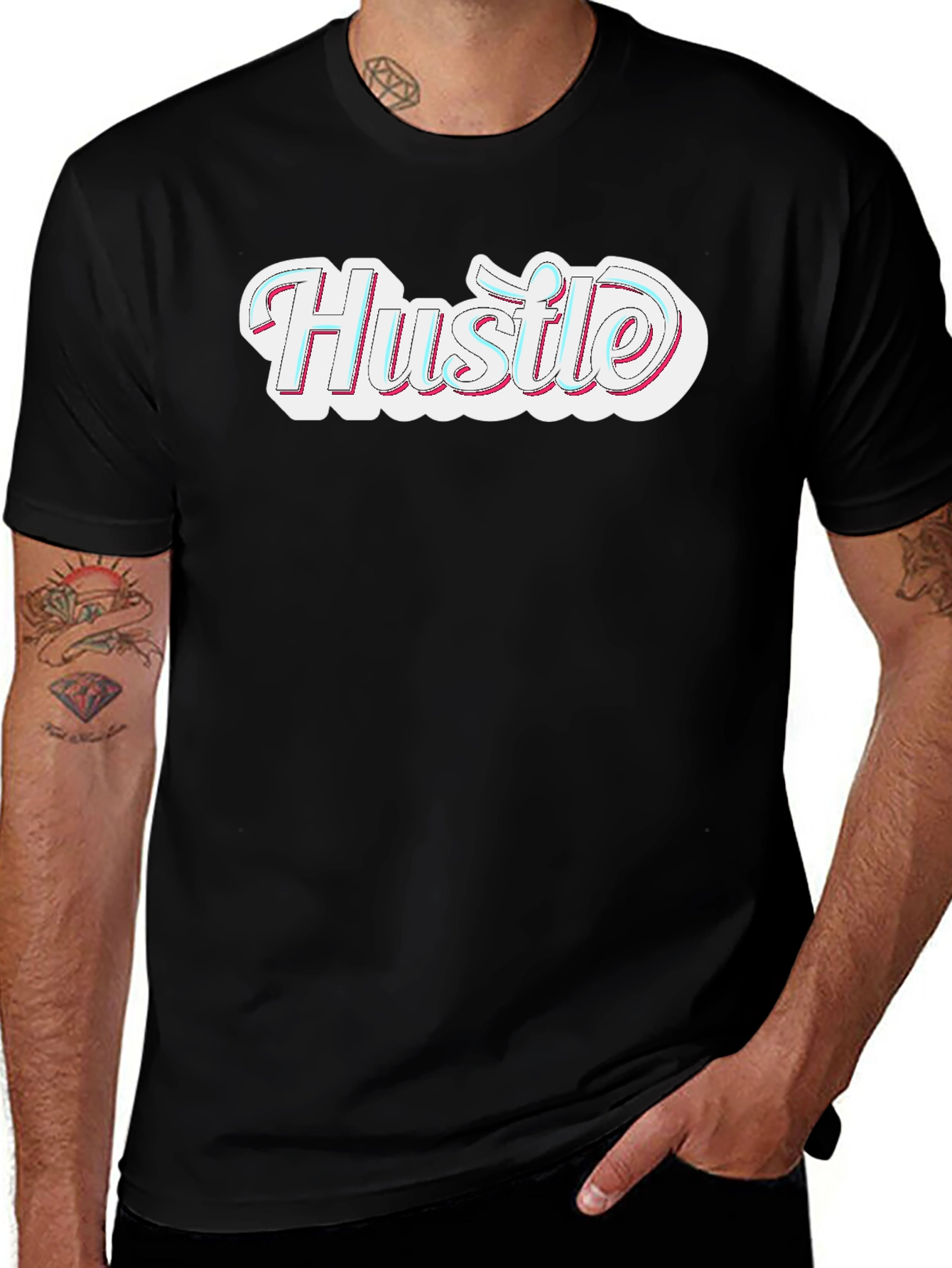 Hustle Graphic Tee - Black Short Sleeve Crew Neck