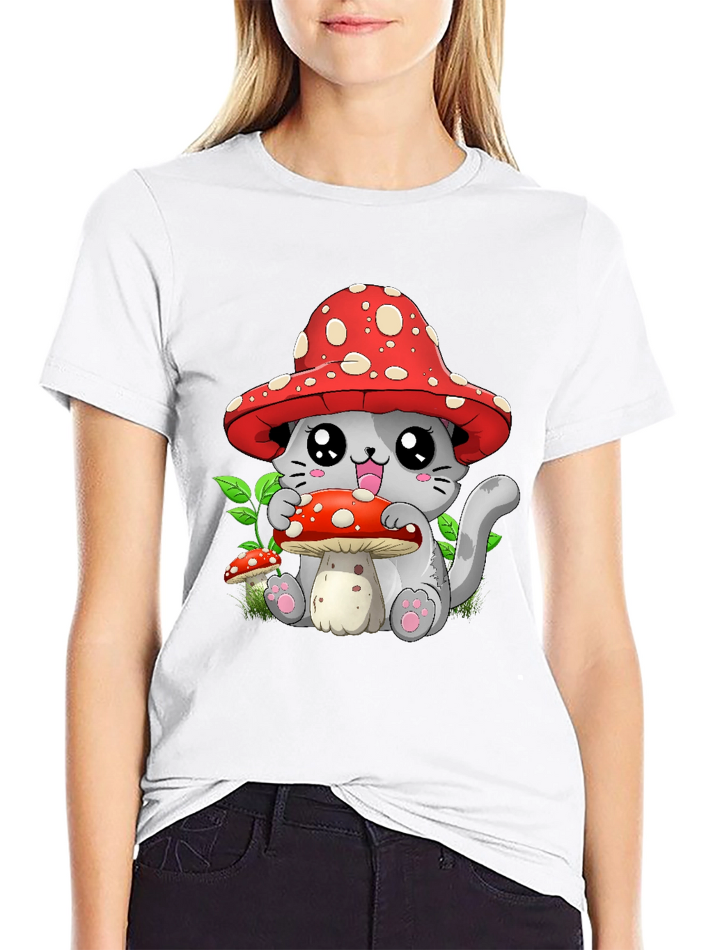 Mushroom Cat Graphic Tee - Whimsical & Cute