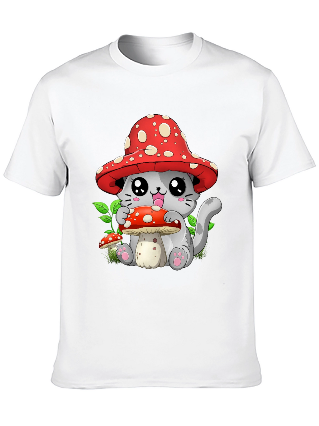 Mushroom Cat Graphic Tee - Whimsical & Cute