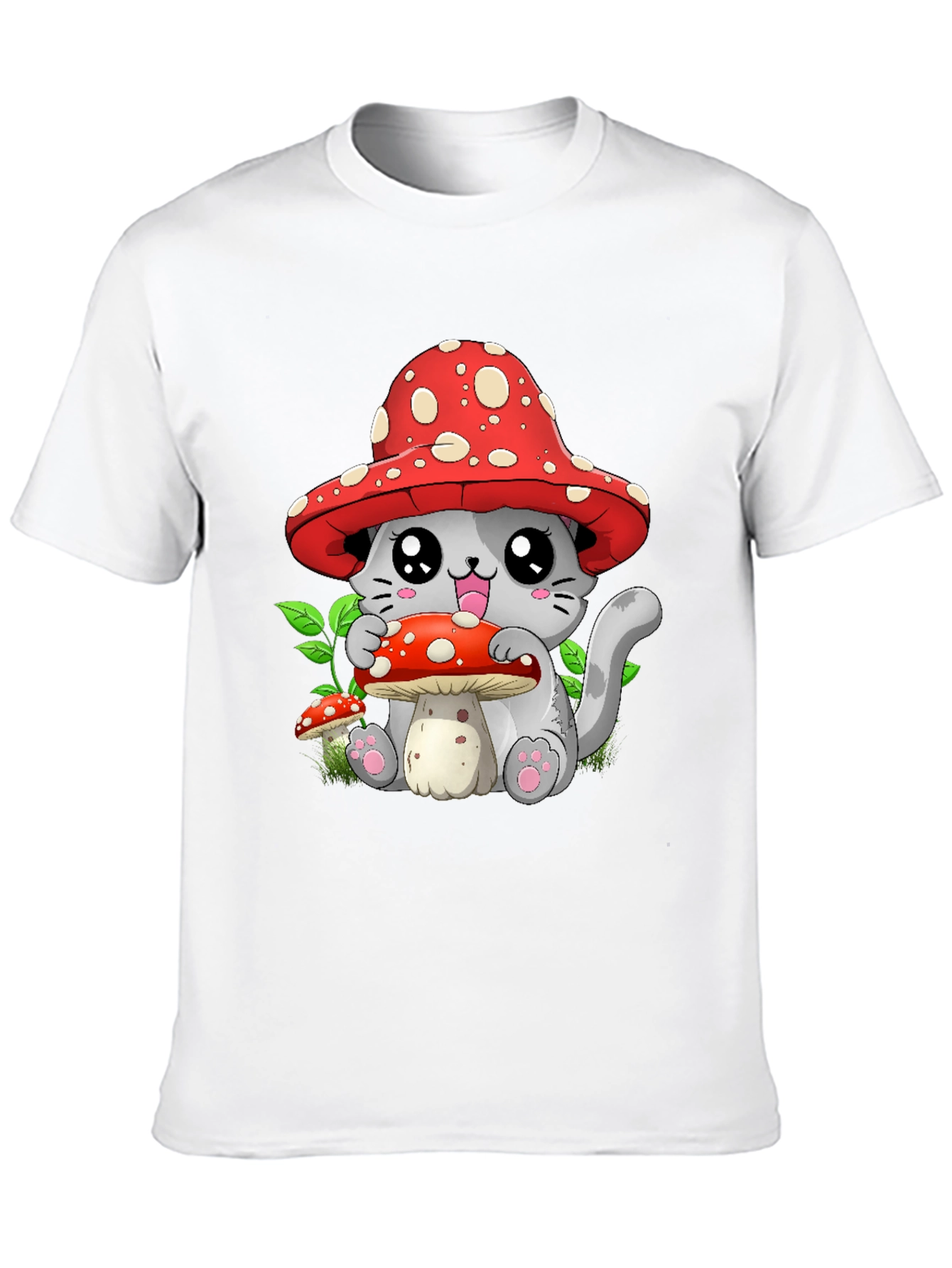 Mushroom Cat Graphic Tee - Whimsical & Cute