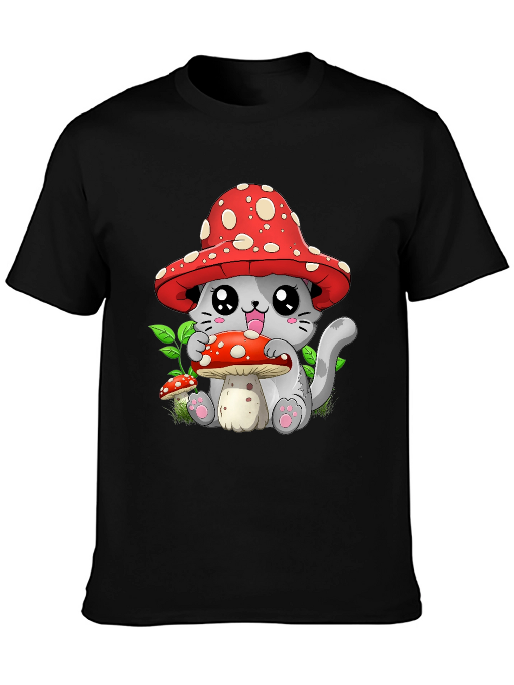 Mushroom Cat Graphic Tee - Whimsical & Cute