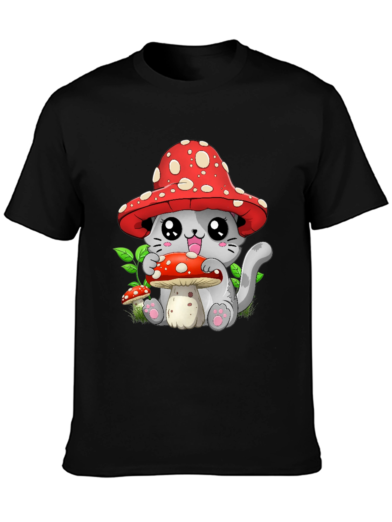 Mushroom Cat Graphic Tee - Whimsical & Cute