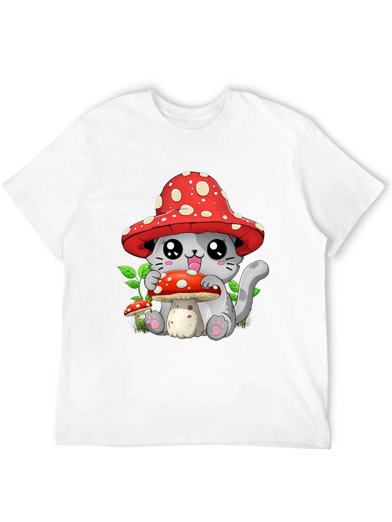 Mushroom Cat Graphic Tee - Whimsical & Cute