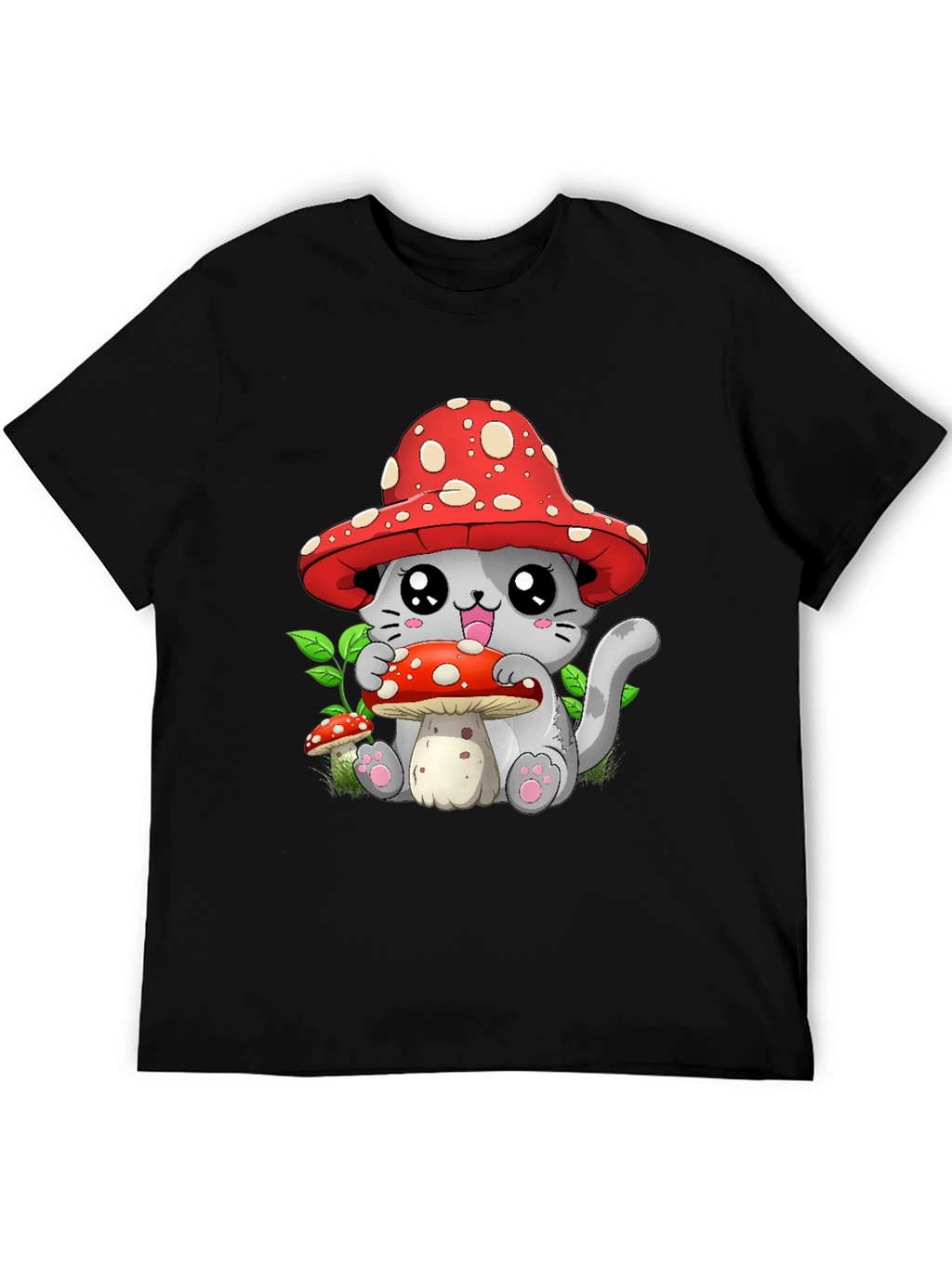 Mushroom Cat Graphic Tee - Whimsical & Cute