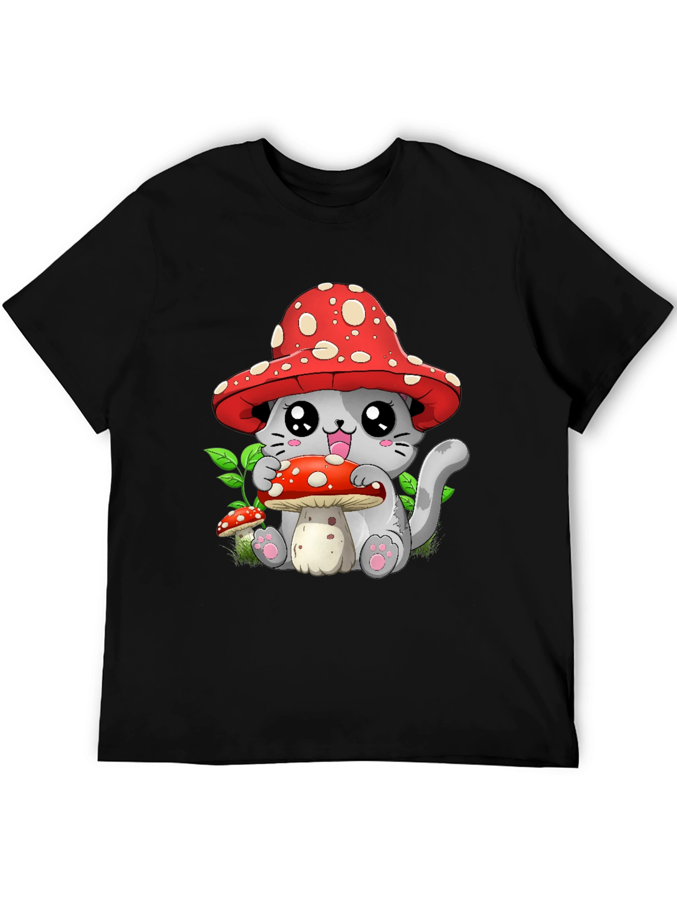 Mushroom Cat Graphic Tee - Whimsical & Cute