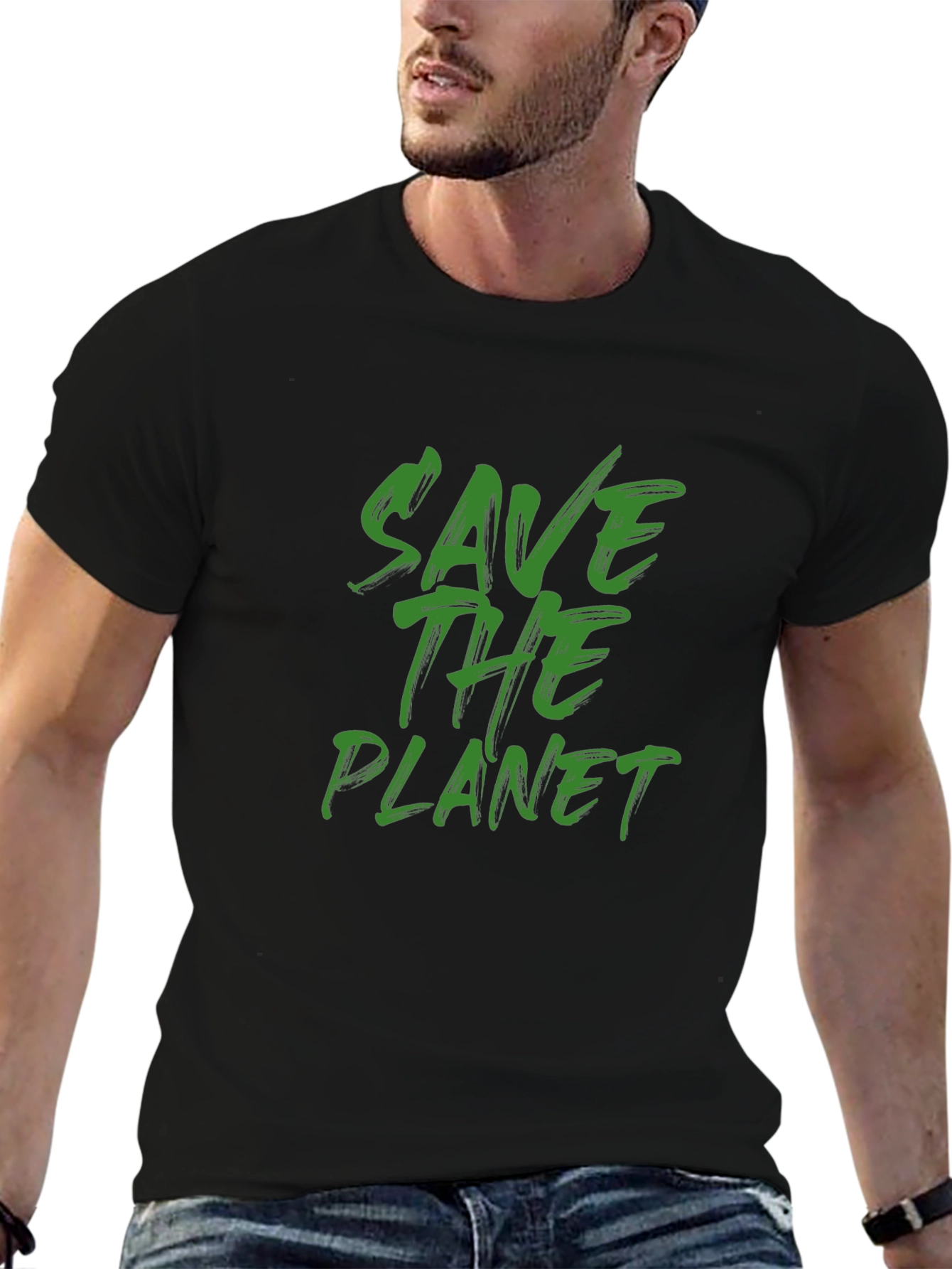 Eco-Friendly Save the Planet Graphic Black T-Shirt