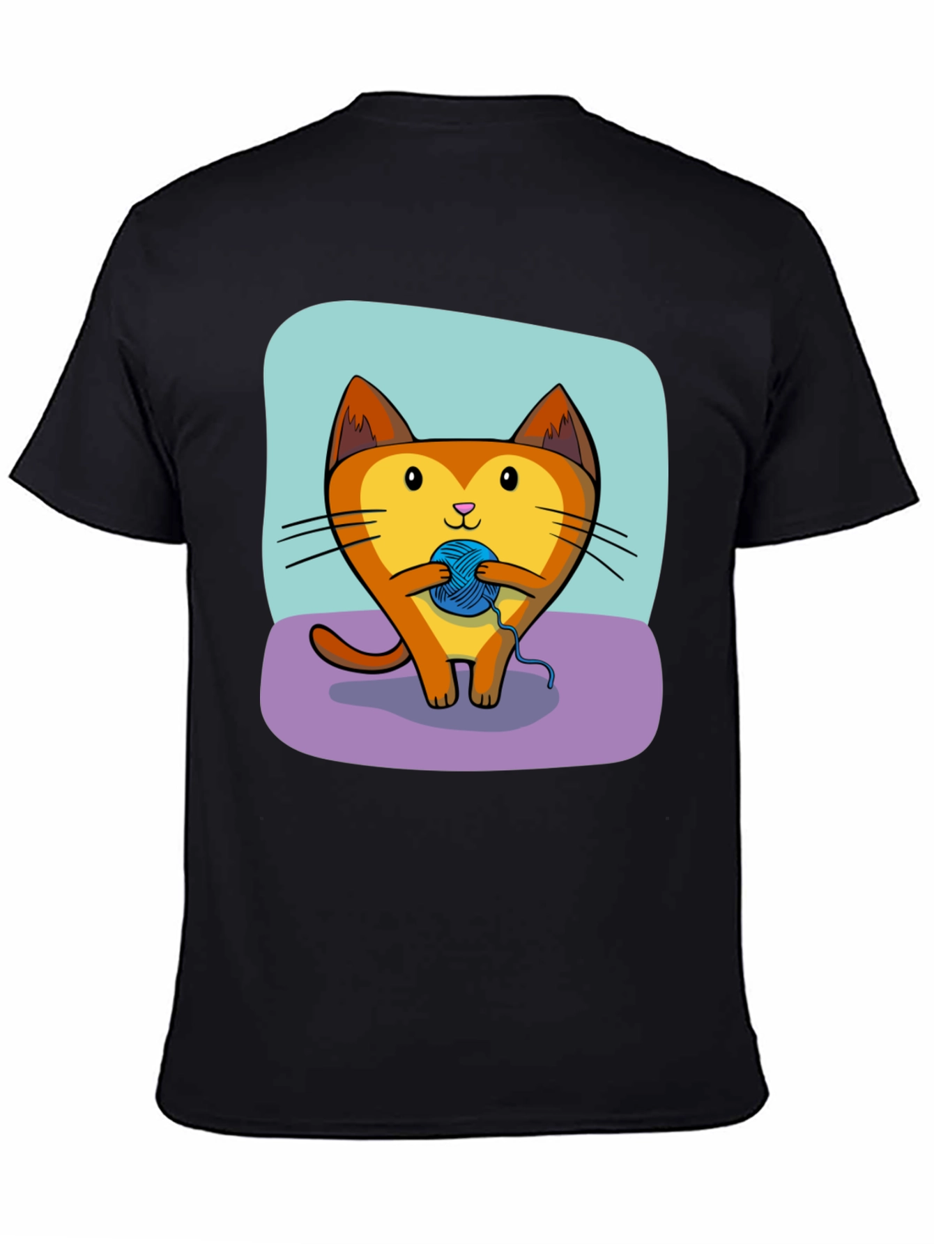 Cute Cat with Yarn Ball Graphic Tee - Black T-Shirt