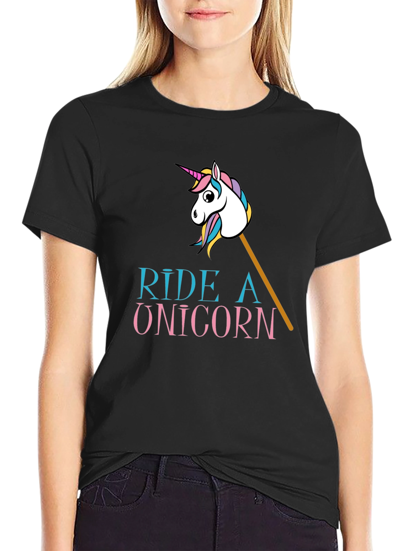 Ride a Unicorn Graphic Tee - Black Cotton Blend