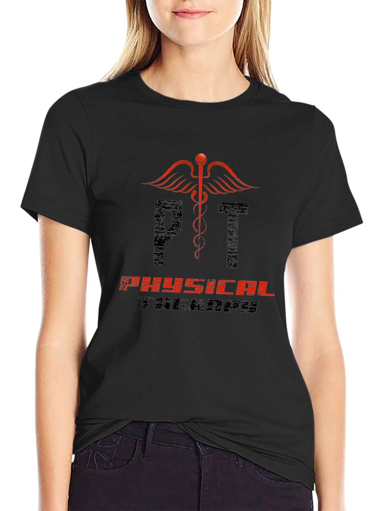 PT Physical Therapy Caduceus Black T-Shirt