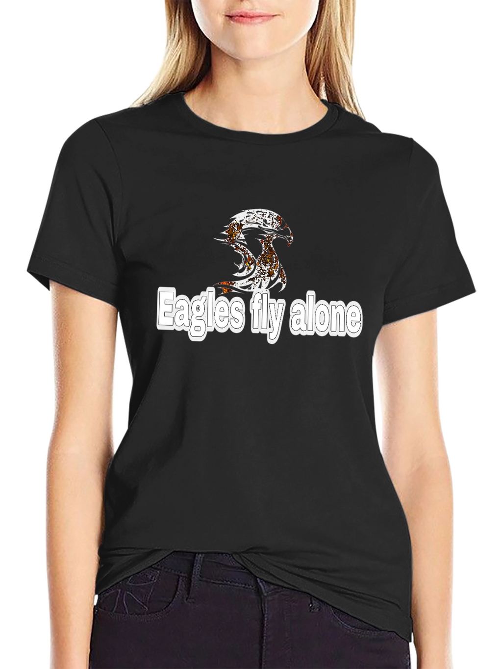 Eagles Fly Alone Graphic Black T-Shirt