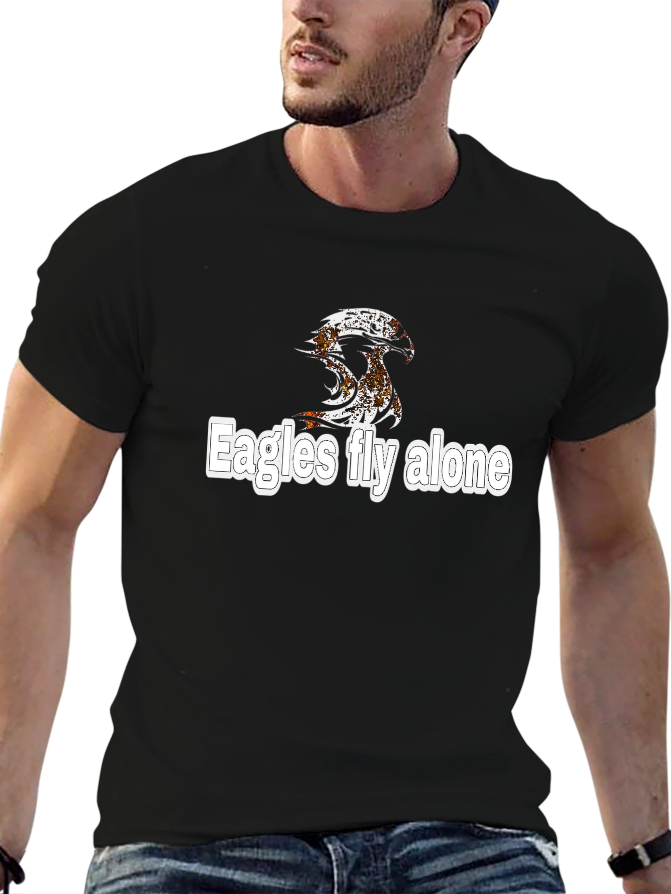Eagles Fly Alone Graphic Black T-Shirt