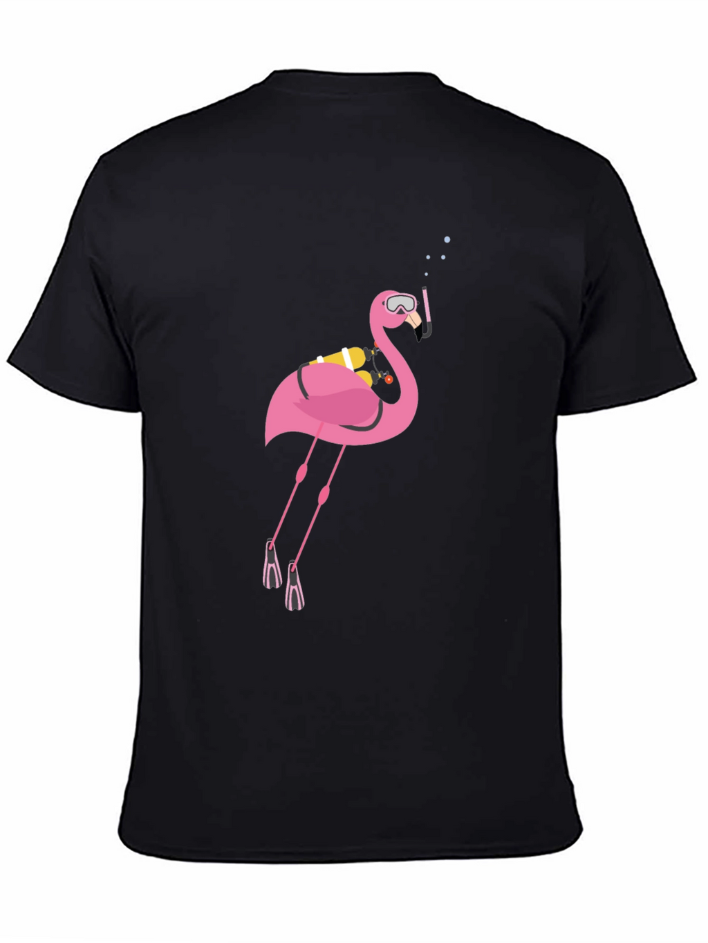 Diving Flamingo Graphic Tee - Black Cotton T-Shirt