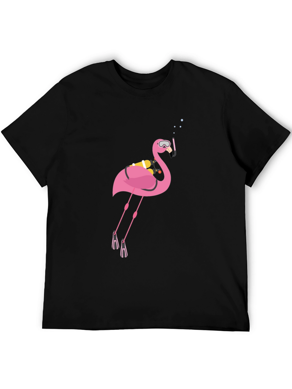 Diving Flamingo Graphic Tee - Black Cotton T-Shirt