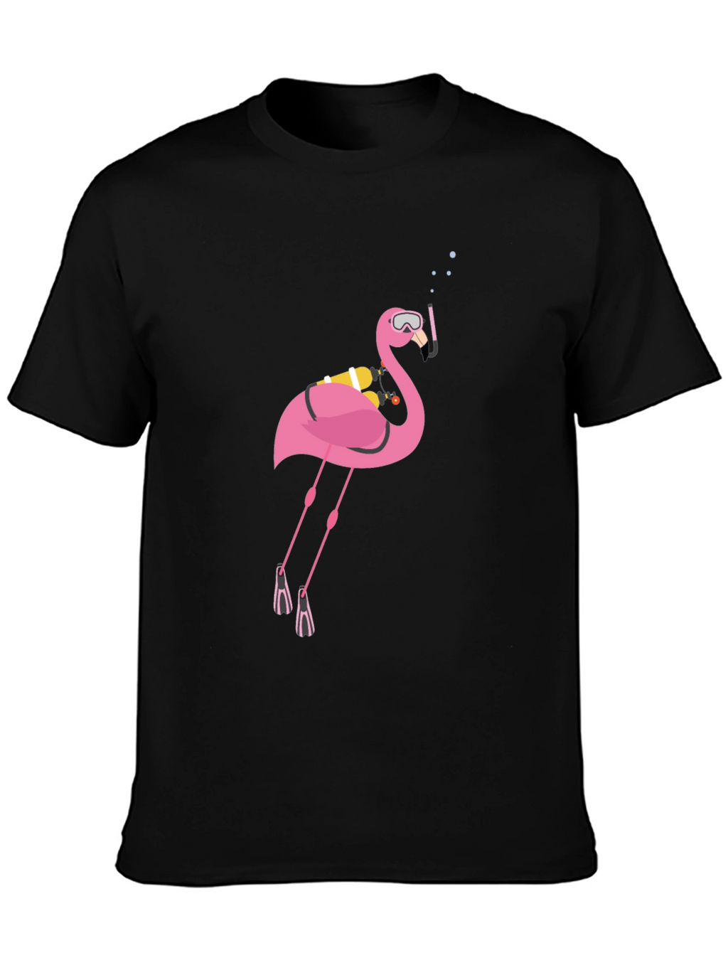 Diving Flamingo Graphic Tee - Black Cotton T-Shirt