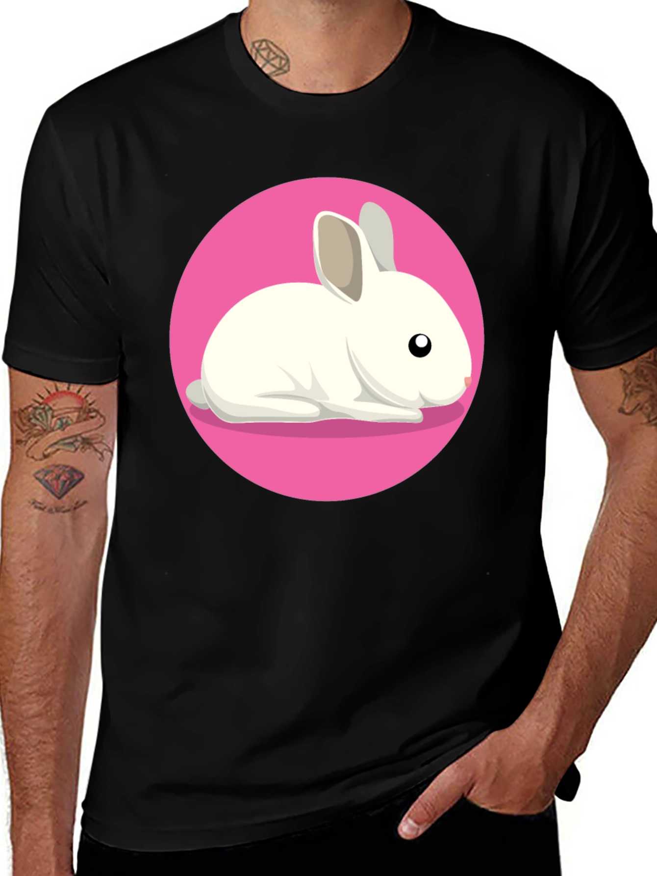 Cute Rabbit Graphic Tee - Black Unisex T-Shirt
