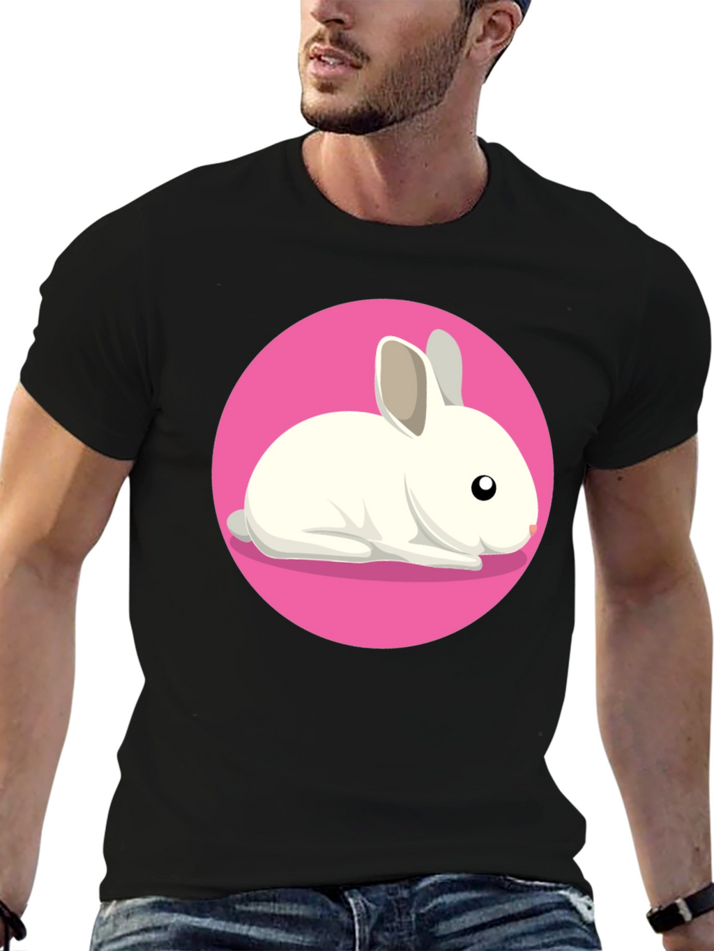 Cute Rabbit Graphic Tee - Black Unisex T-Shirt