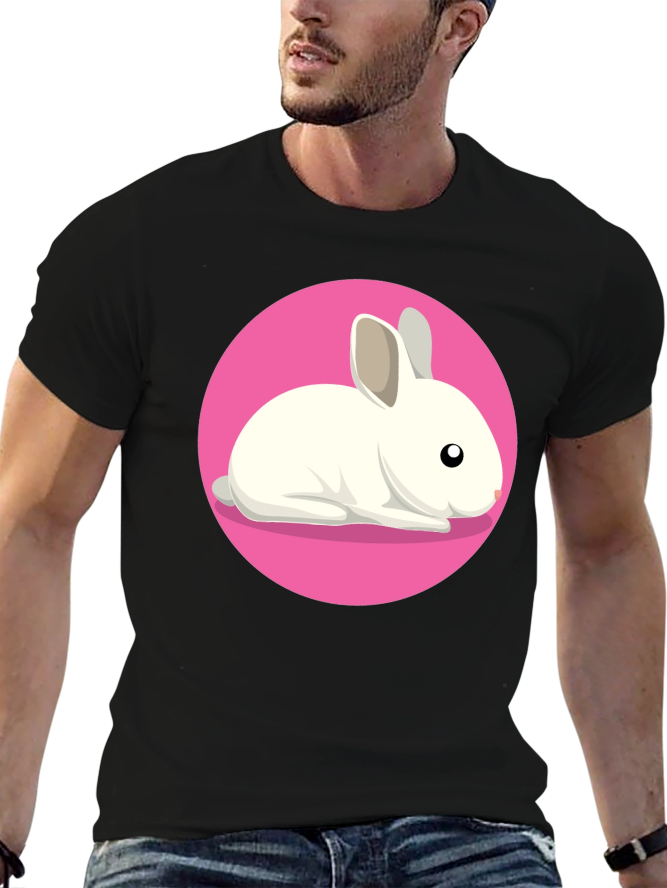 Cute Rabbit Graphic Tee - Black Unisex T-Shirt