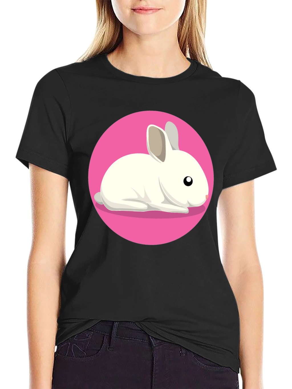 Cute Rabbit Graphic Tee - Black Unisex T-Shirt